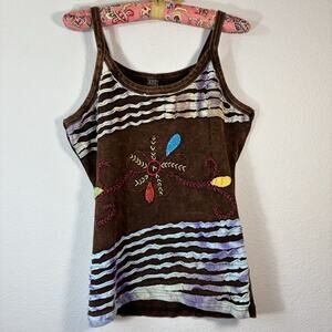 Womens XXL 100% Cotton Patchwork Made In Nepal Tank Earthy Boho Embroidered